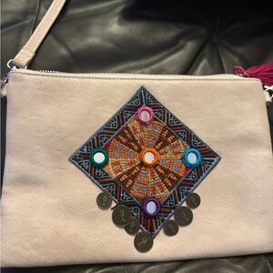 Embroidered Cream Clutch Bag